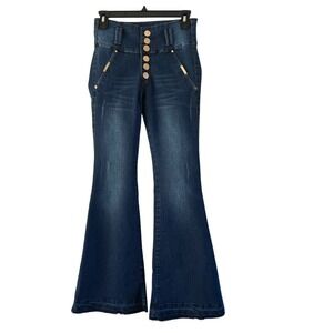 Thaxx Essentials High-Waisted Flare Jeans with Gold Buttons Women's Denim Size 7